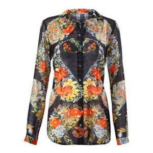 CAbi 3072 Amour Semi-Sheer Blouse Floral XS